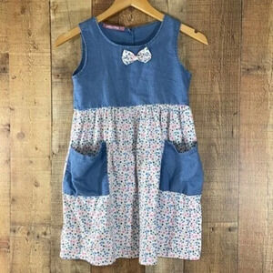 Jelly The Pug Adina Dress Blue Bow Denim Floral A Line